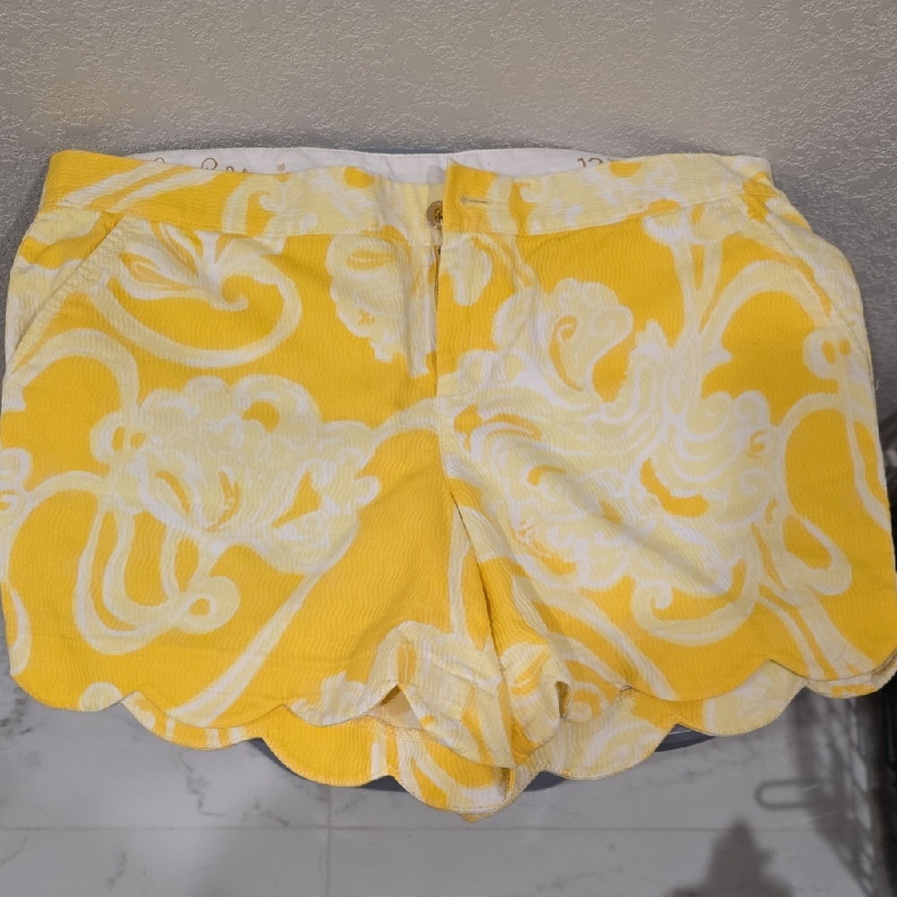 Yellow and White Women's Shorts